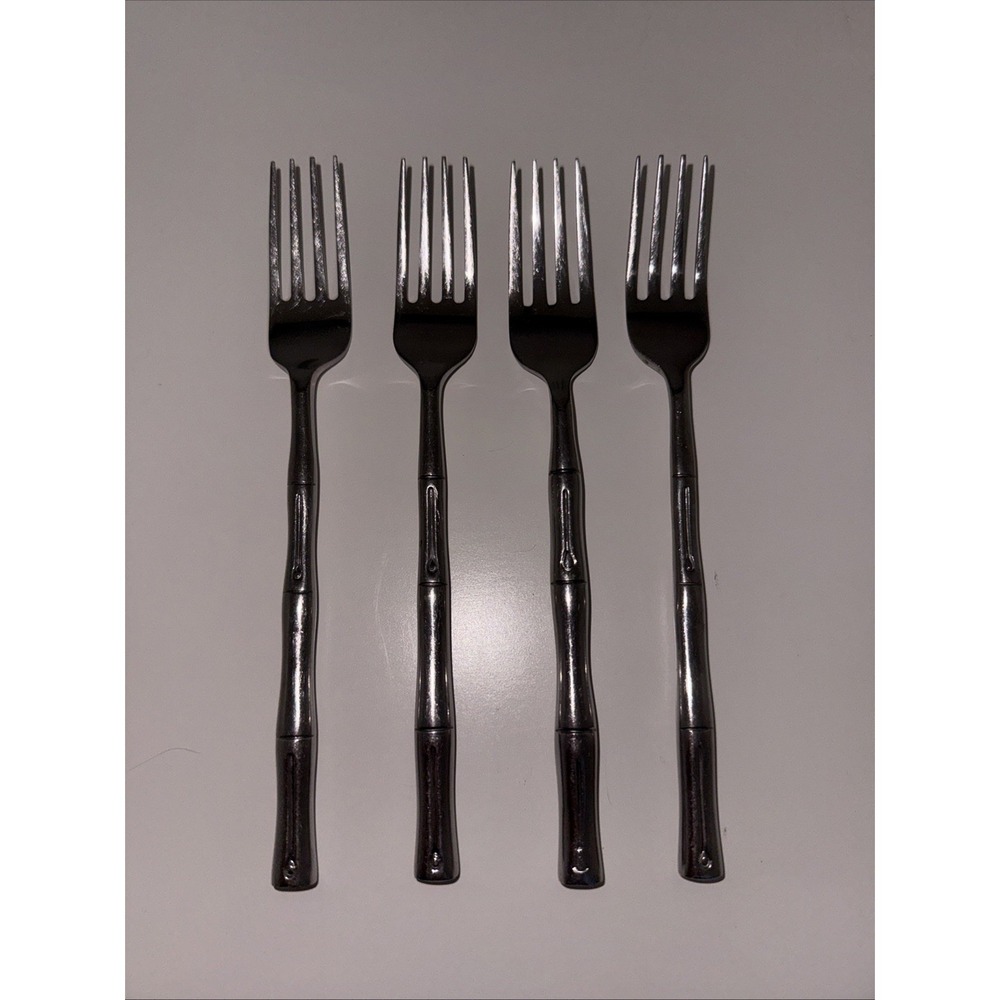 Hampton Silversmith Bamboo Set Of 4 Salad Dessert Forks Stainless Steel Glossy